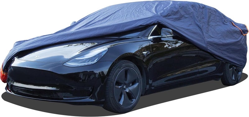 DINGHAO Tesla Model 3 Car Cover Waterproof All Weather, 6 Layers Outdoor Full Exterior Cover Rain Sun UV Snowproof Protection with Zipper Cotton, Mirror Pocket and Charging Port - Image 1